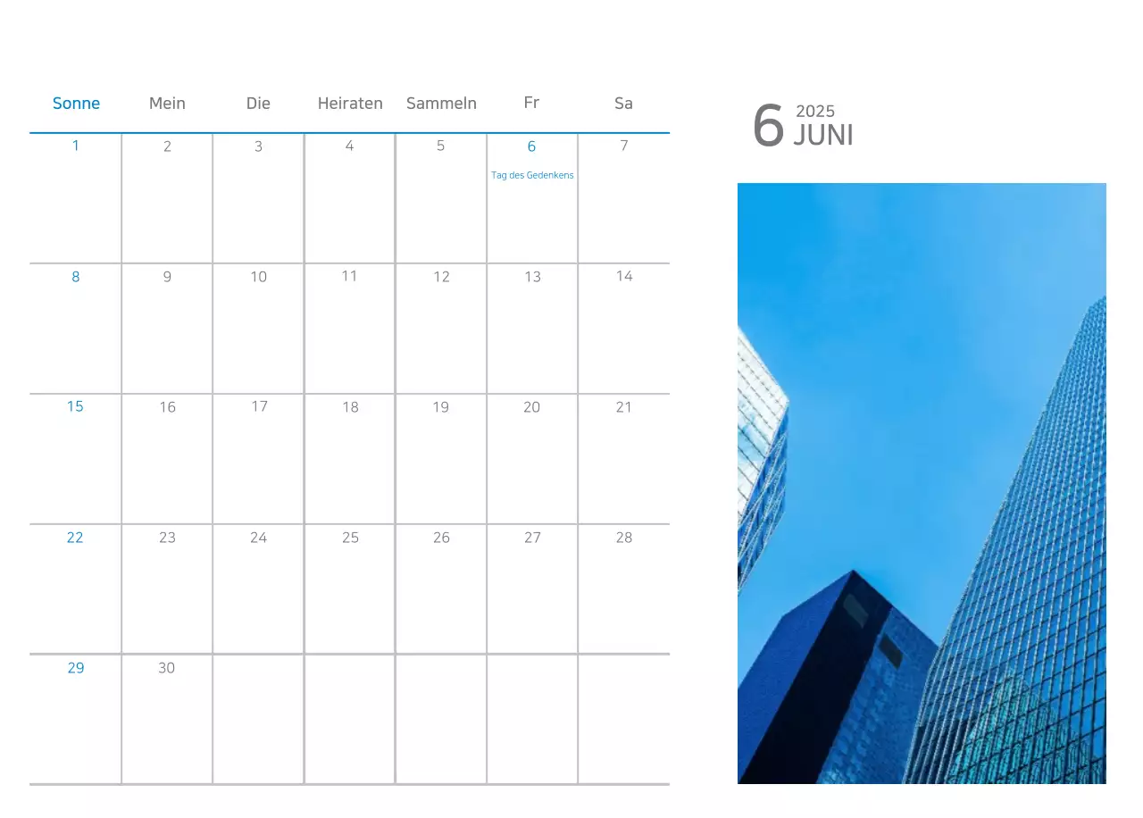 Blauer Minimalistischer Kalender Corporate Promotions