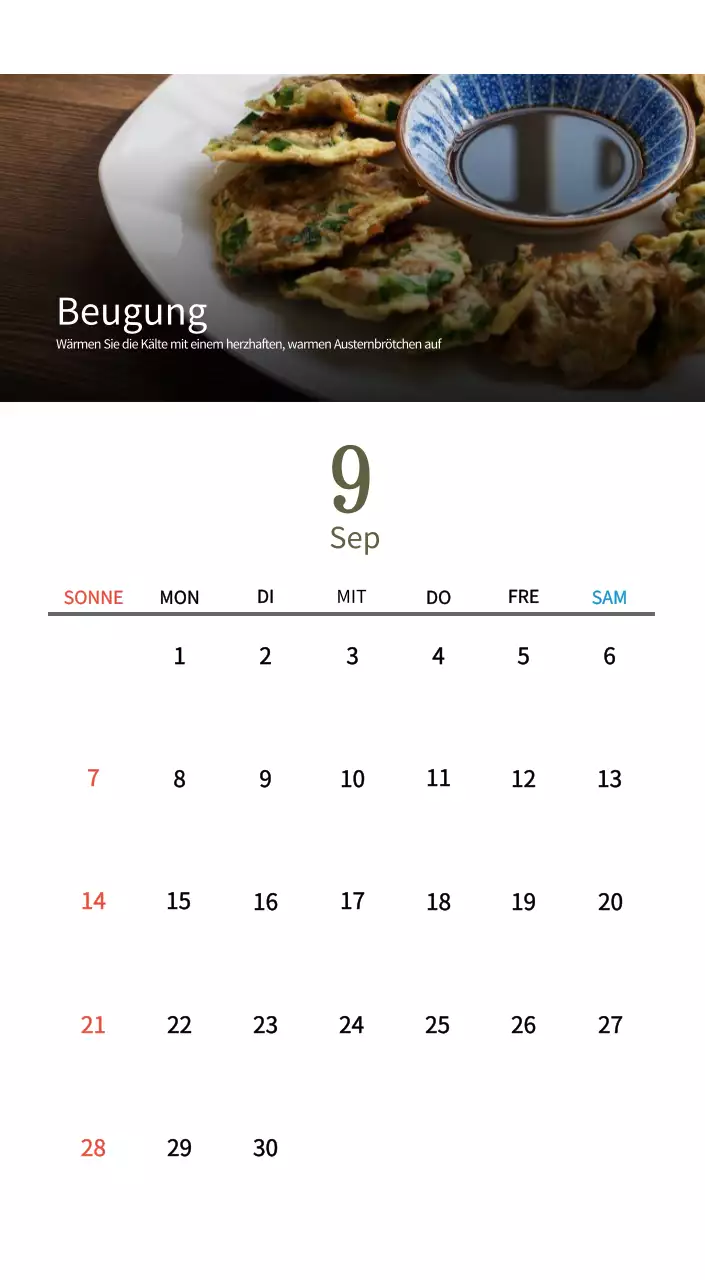 Beige Traditioneller Speisekalender