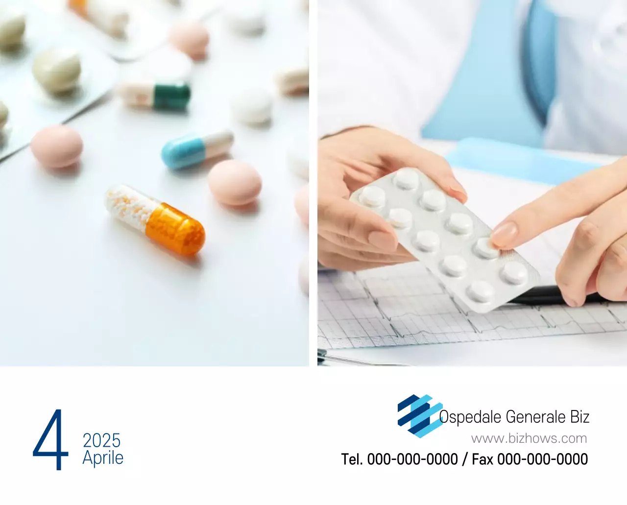 Calendario promozionale dell'ospedale semplice, bianco e blu