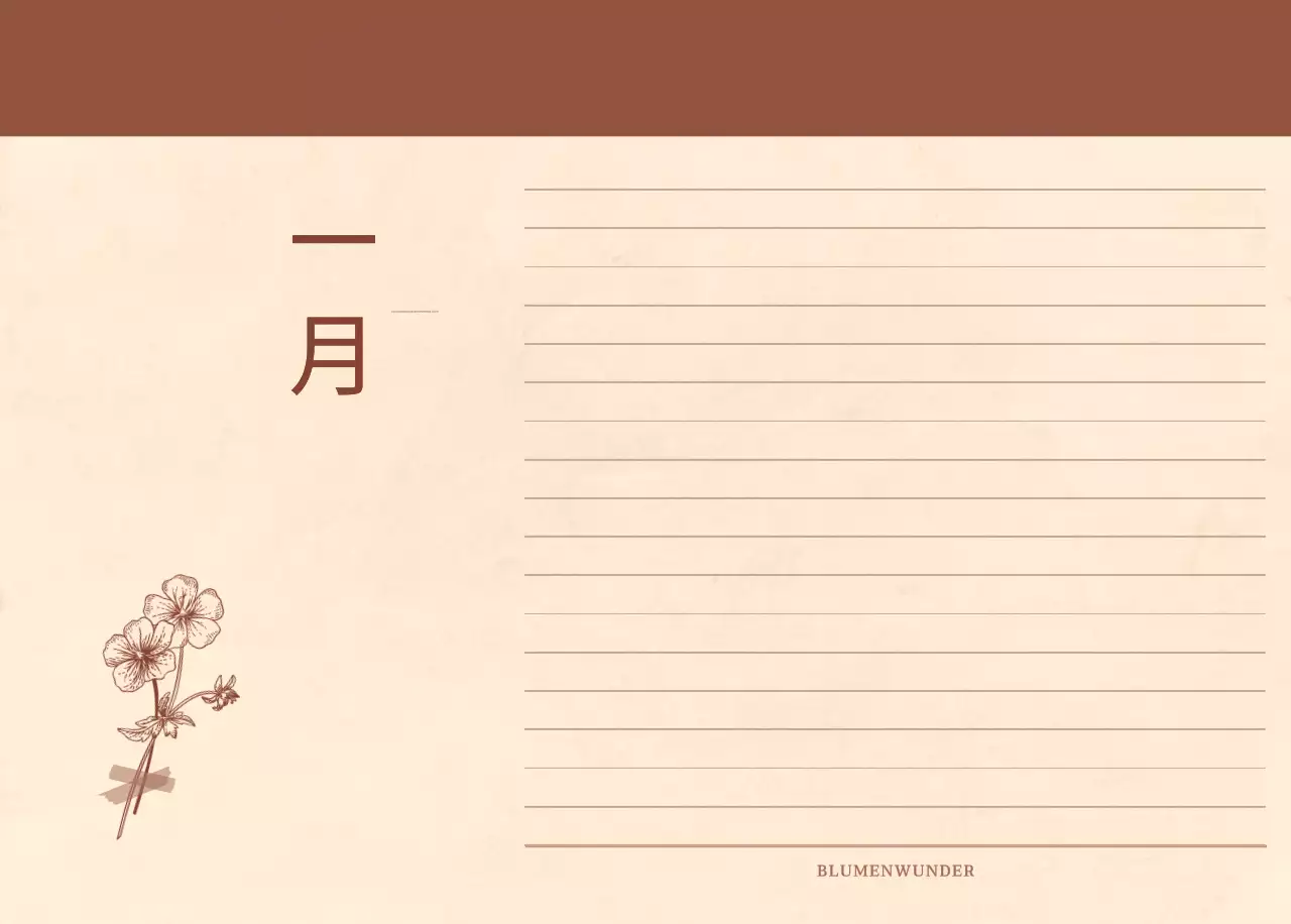 Ein sentimentaler Blumenkalender in hellbraunem und braunem Velinpapierkonzept