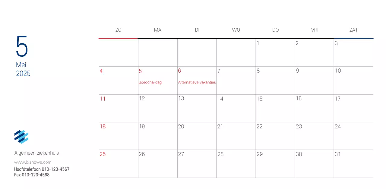 Navy Witte Eenvoudige Ziekenhuis Promotiekalender