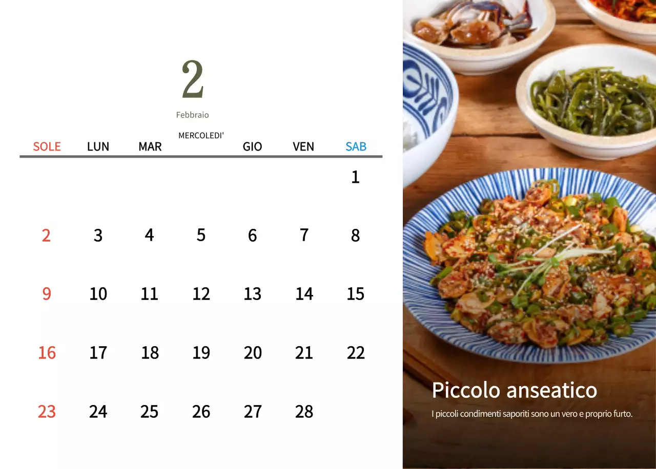 Calendario alimentare tradizionale beige