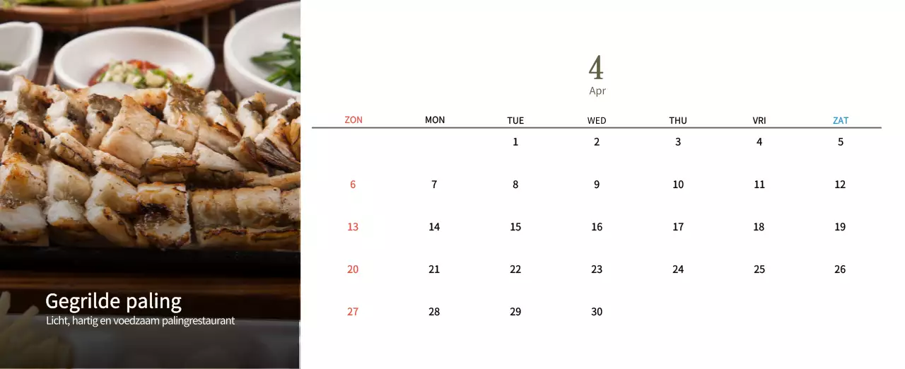 Beige Traditionele Eetkalender