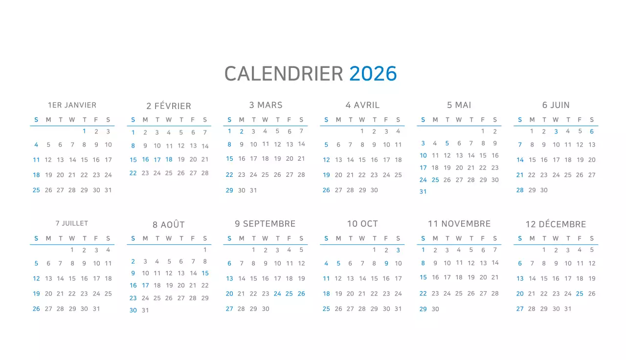 Calendrier moderne bleu Calendrier