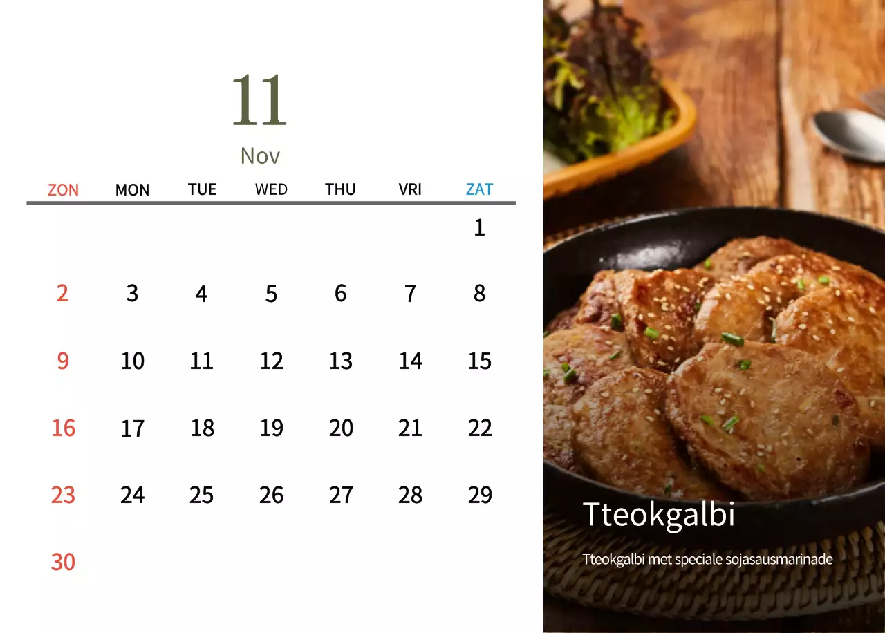 Beige Traditionele Eetkalender