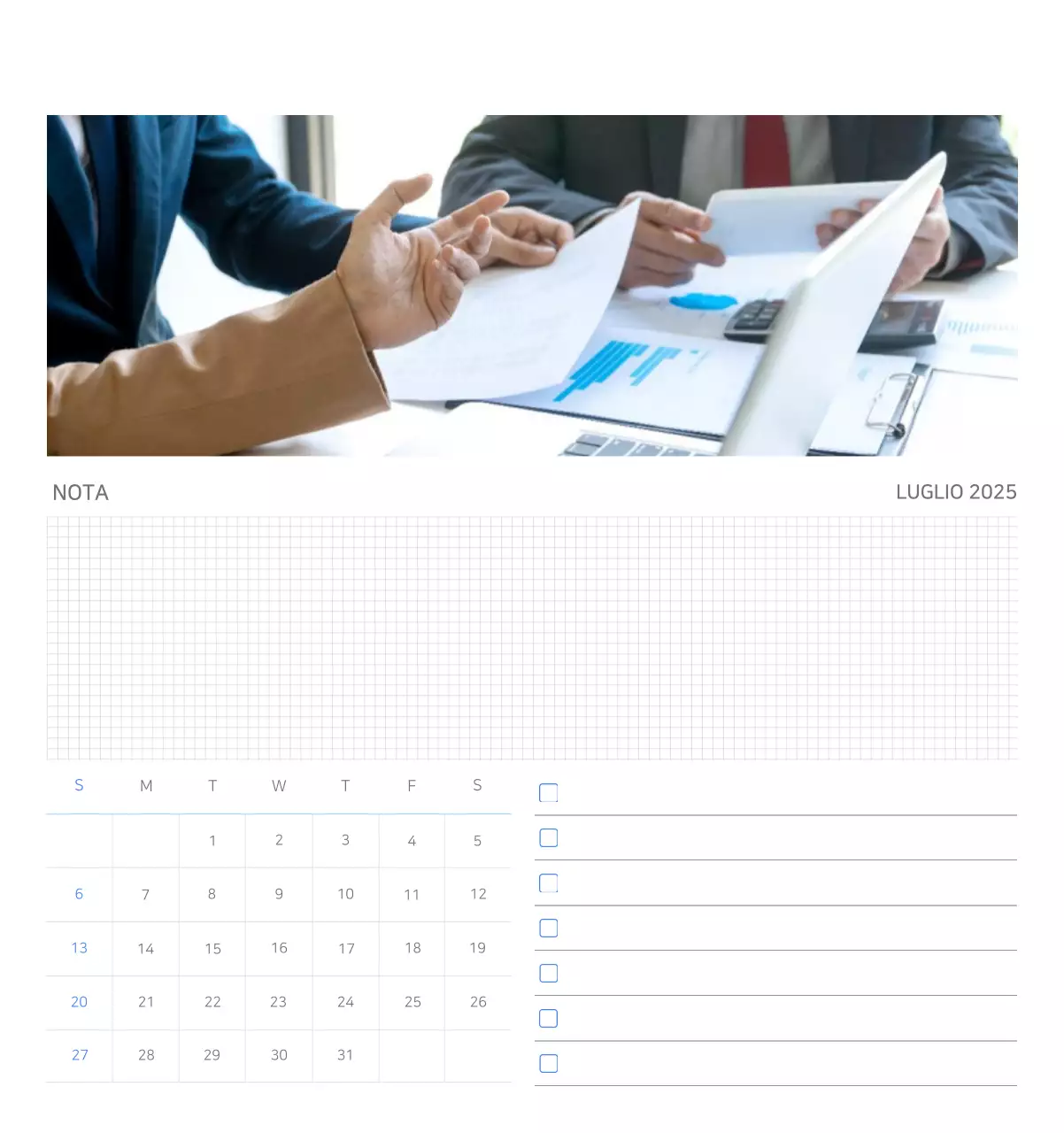 Calendario aziendale minimalista blu