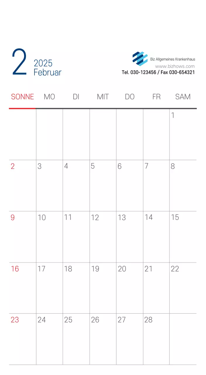 Marineblauer einfacher Krankenhaus-Werbekalender