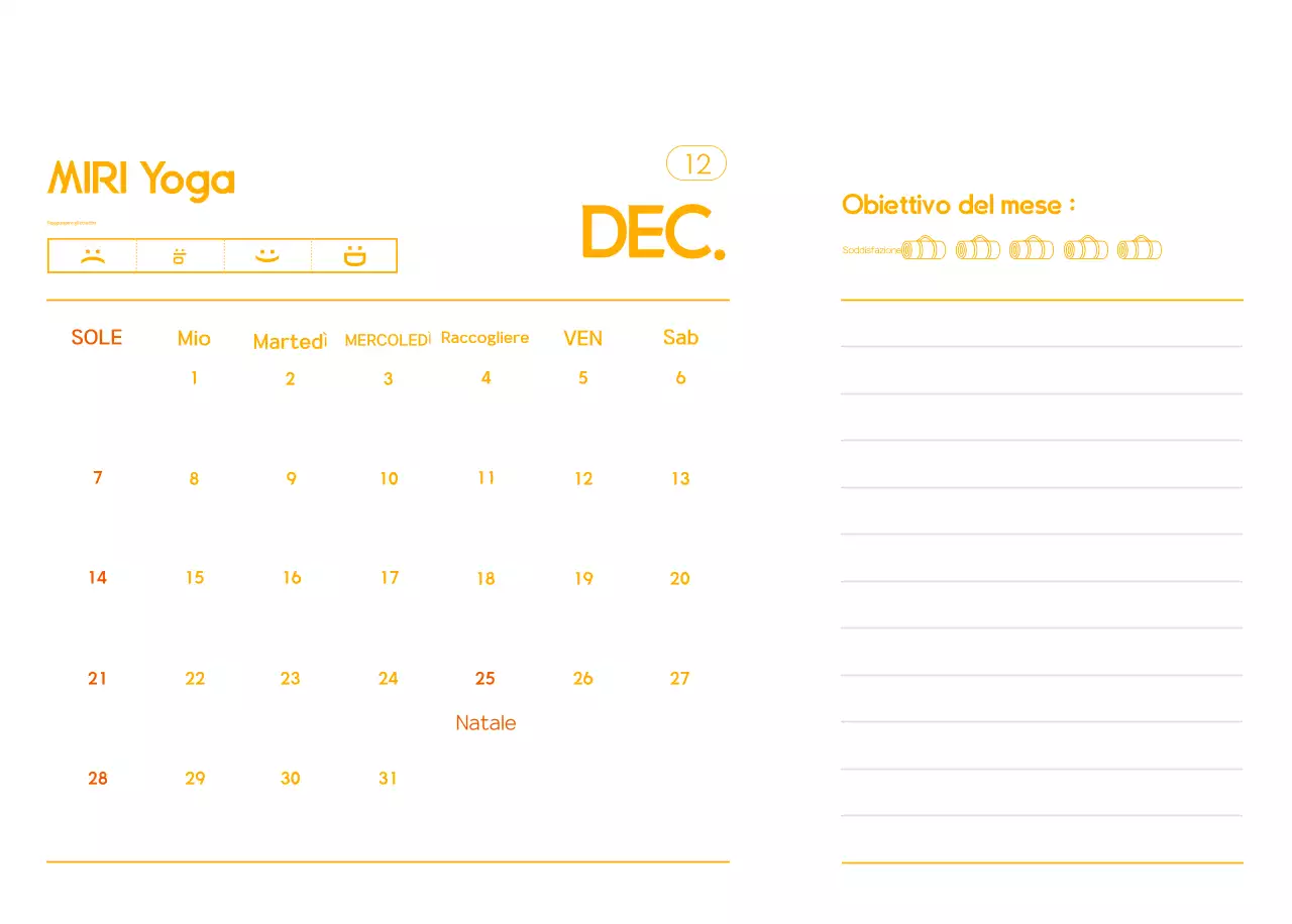 Calendario promozionale arancione dello yoga minimalista