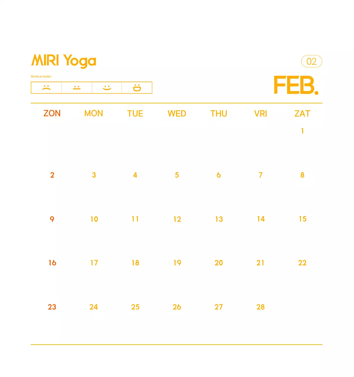 Oranje Minimalistische Yoga Promotiekalender