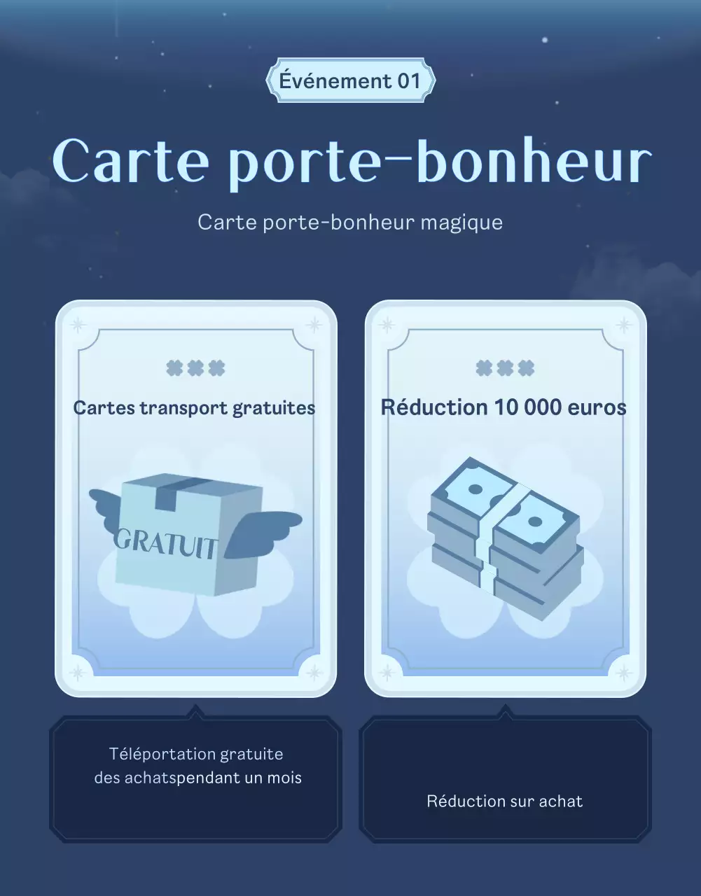 Promouvoir un événement de coupons de fantaisie noir et bleu