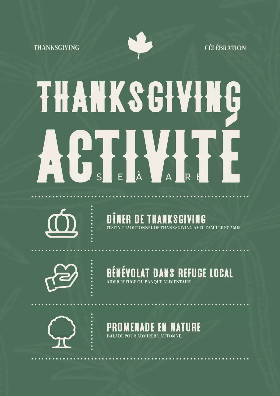 liste d'activités pour l'action de grâces "green vintage