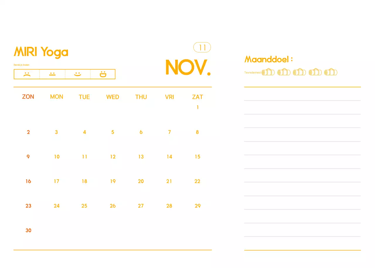 Oranje Minimalistische Yoga Promotiekalender