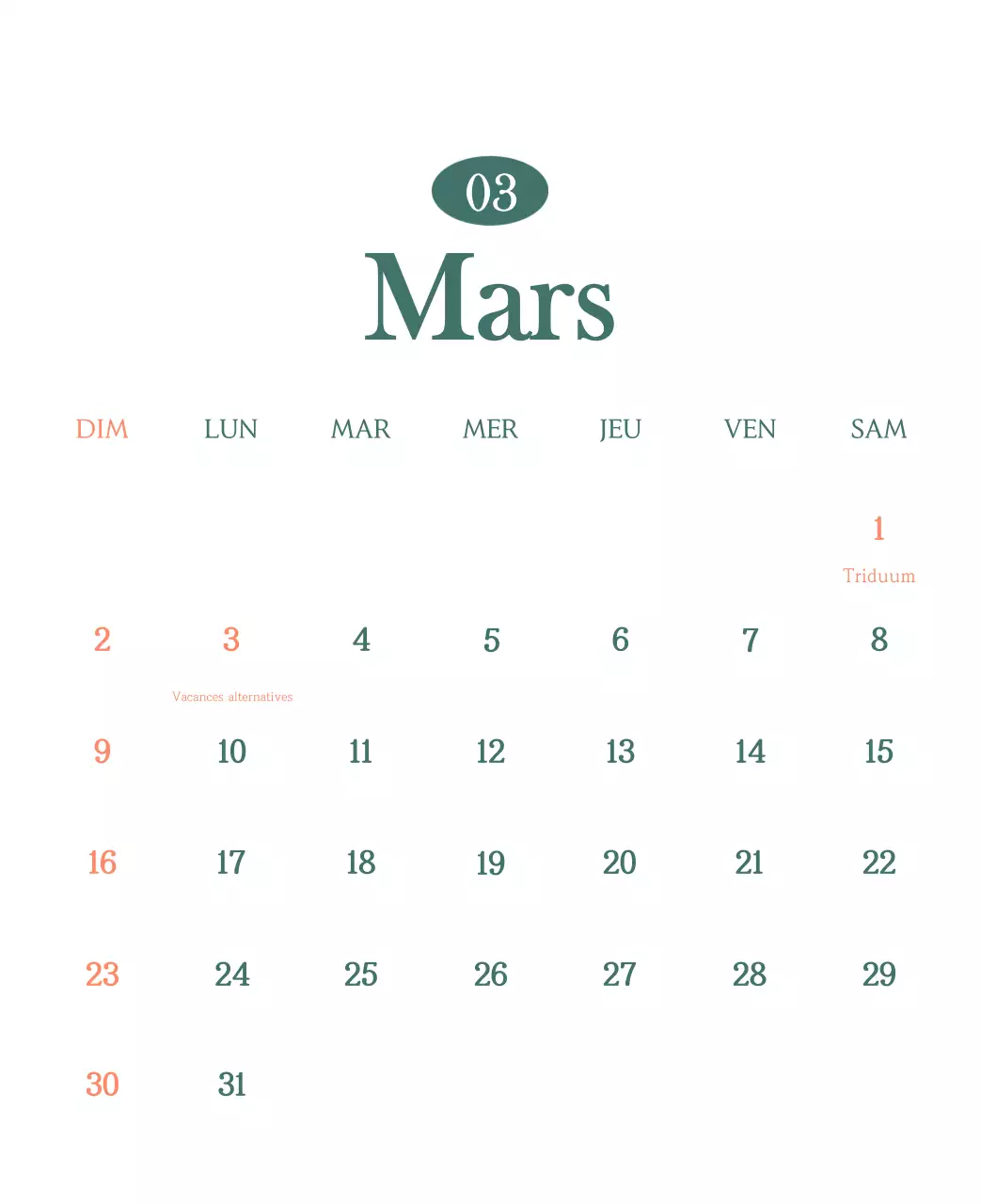 Un calendrier moderne pour les cafés avec des recommandations sur la boisson du mois.