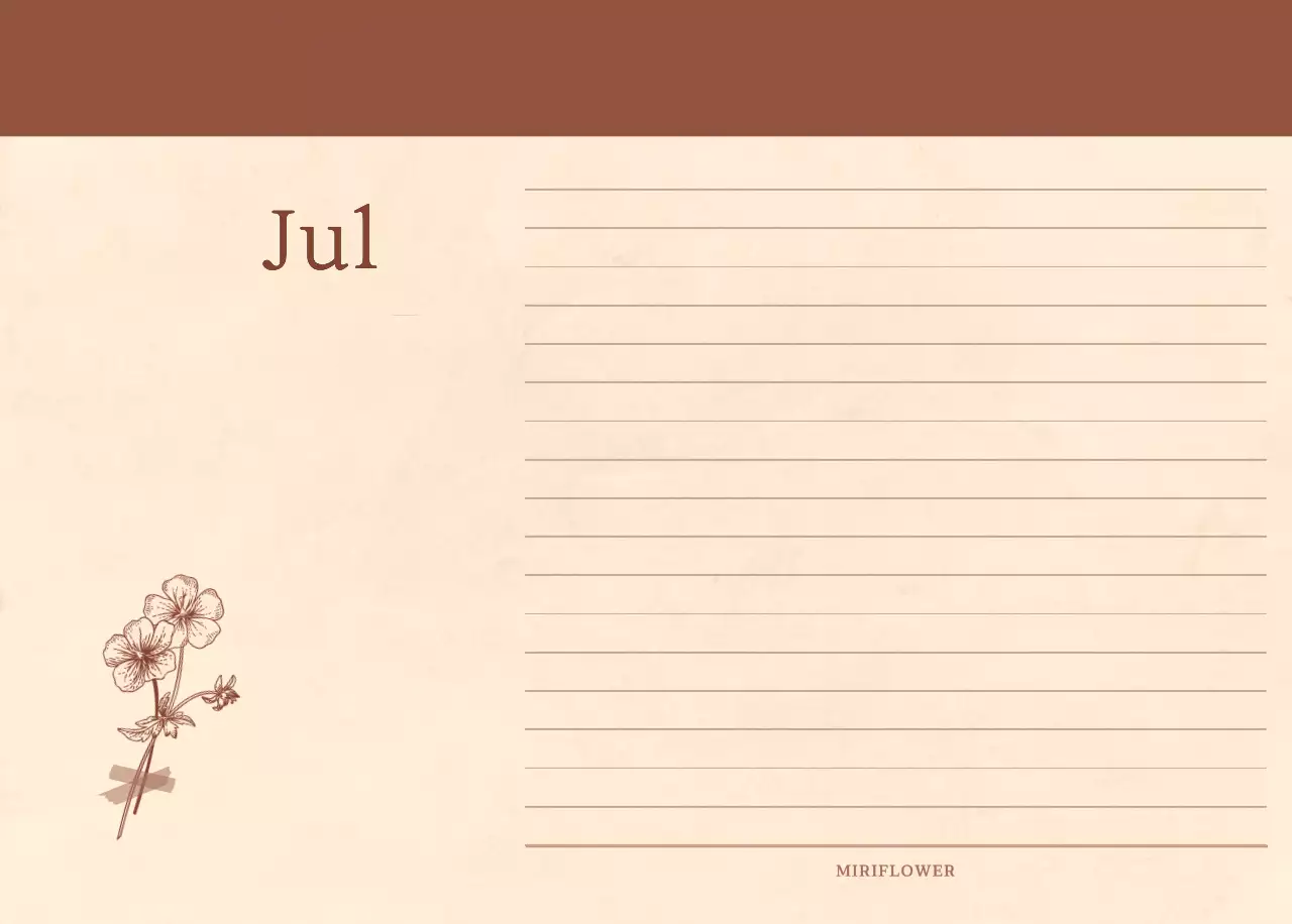 Kalender toko bunga sentimental dengan konsep kertas tenun berwarna coklat muda dan coklat