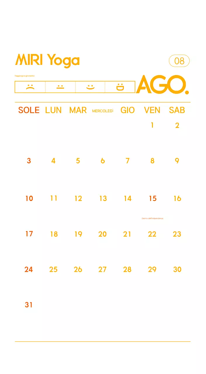 Calendario promozionale arancione dello yoga minimalista