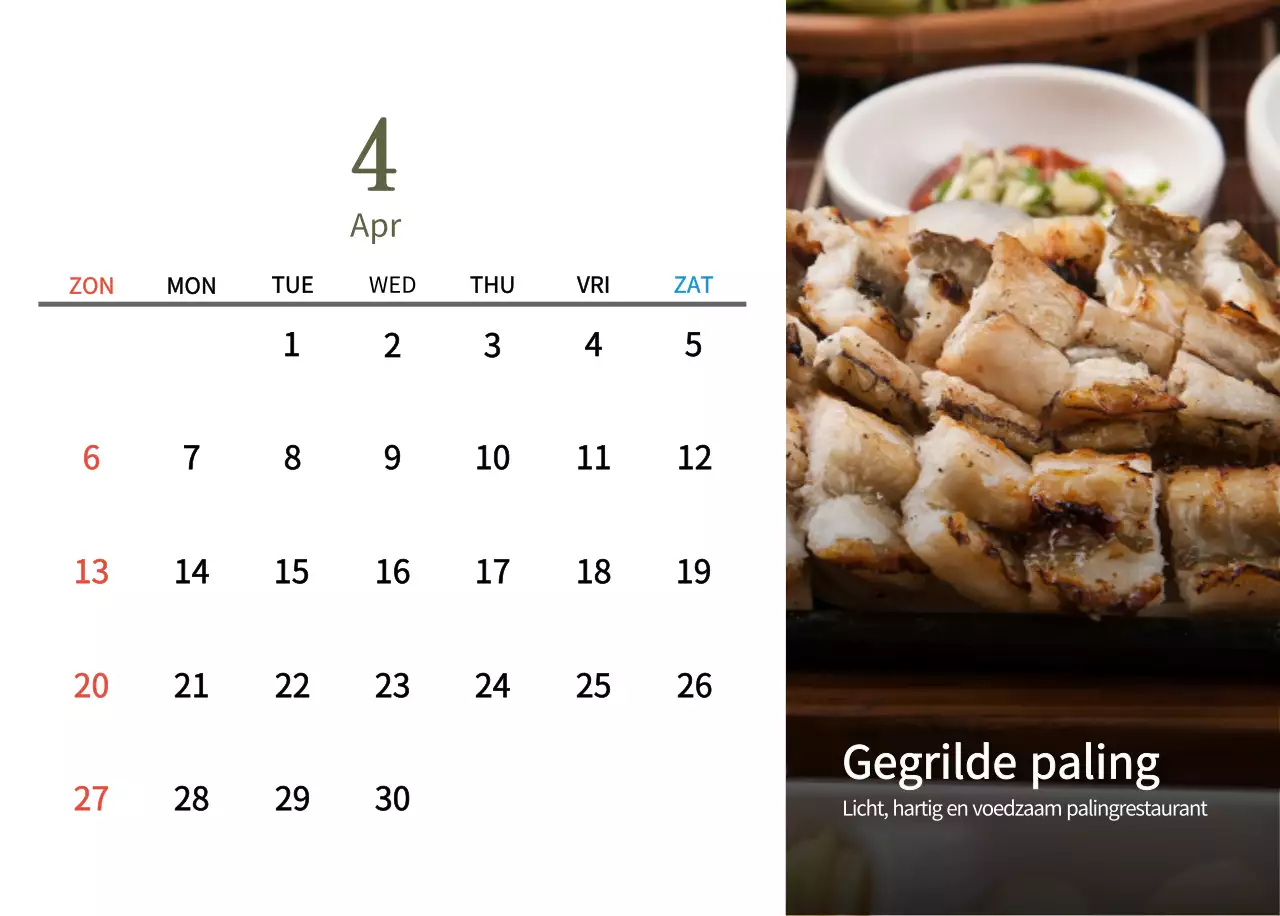 Beige Traditionele Eetkalender