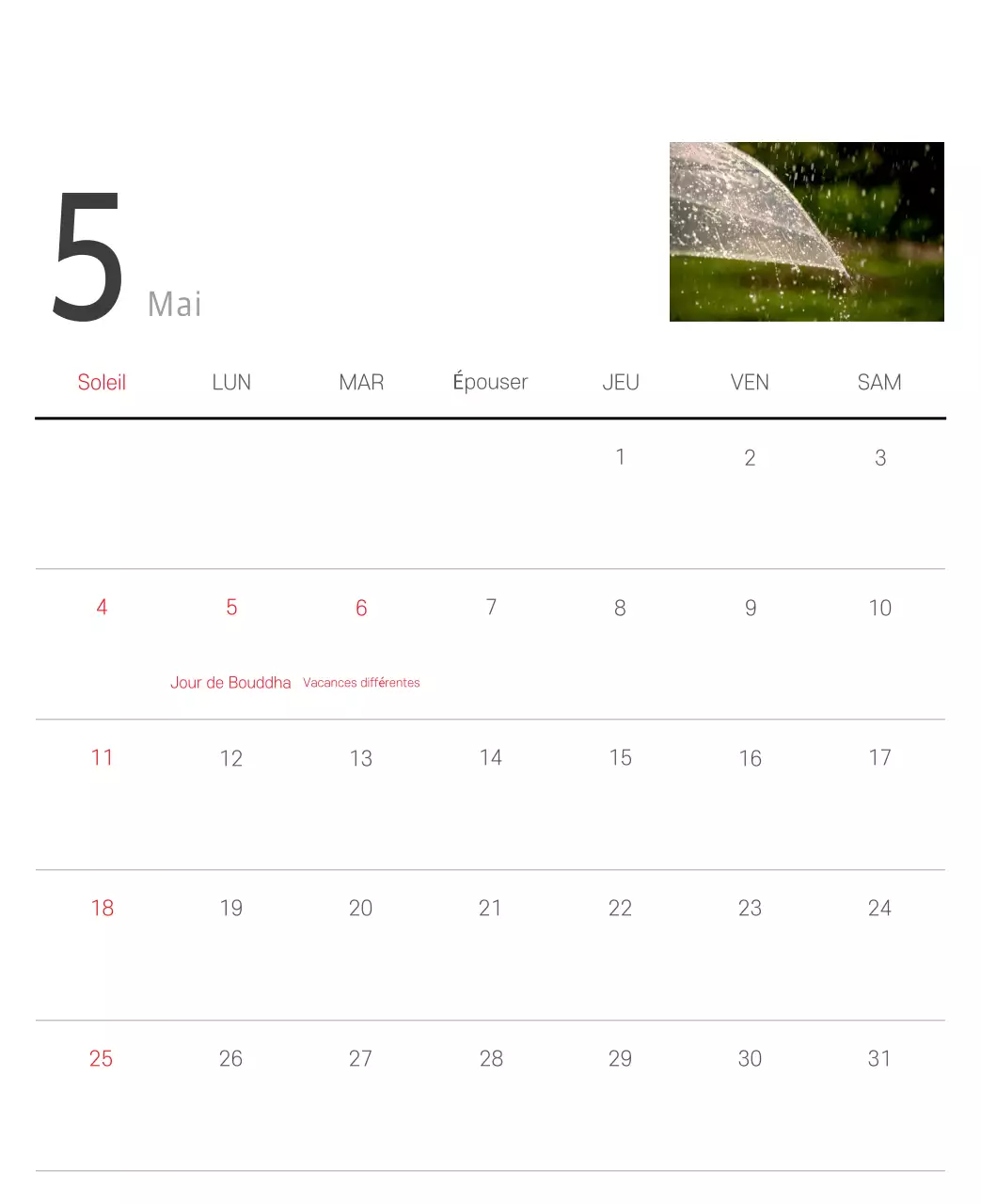 Calendrier botanique blanc et propre