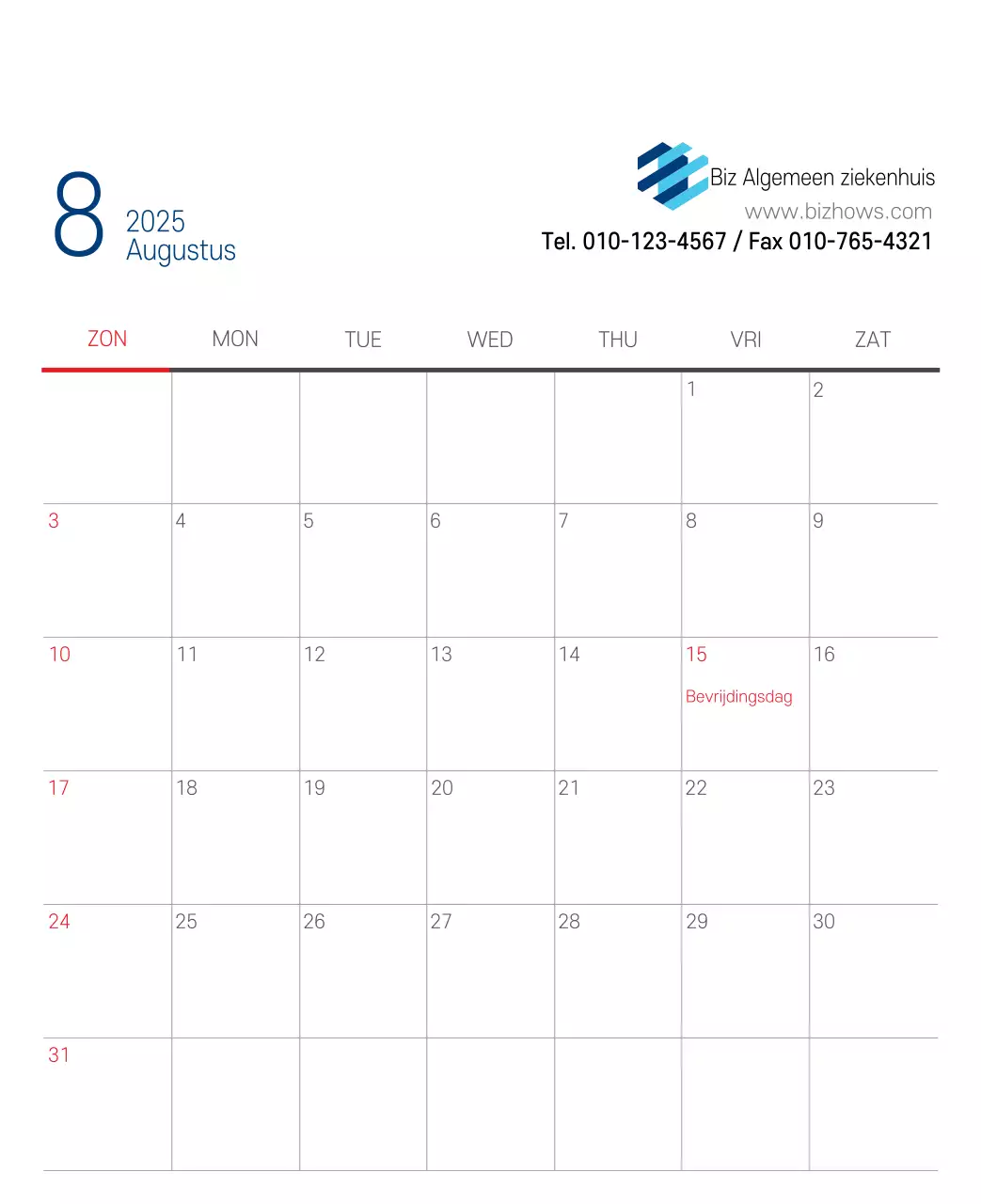 Navy Witte Eenvoudige Ziekenhuis Promotiekalender