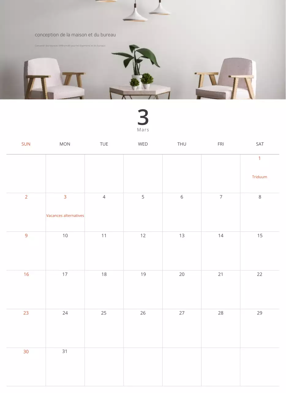 Calendrier intérieur minimaliste beige