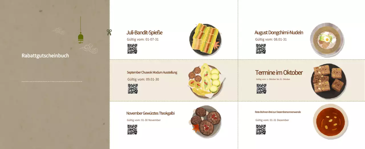 Beige Traditioneller Speisekalender