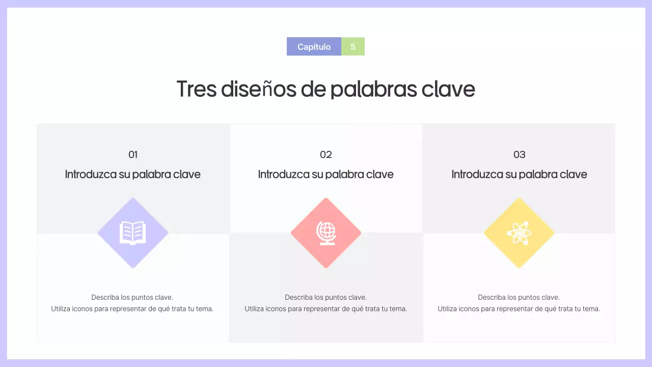 Prospecto con formas sencillas en morado y gris