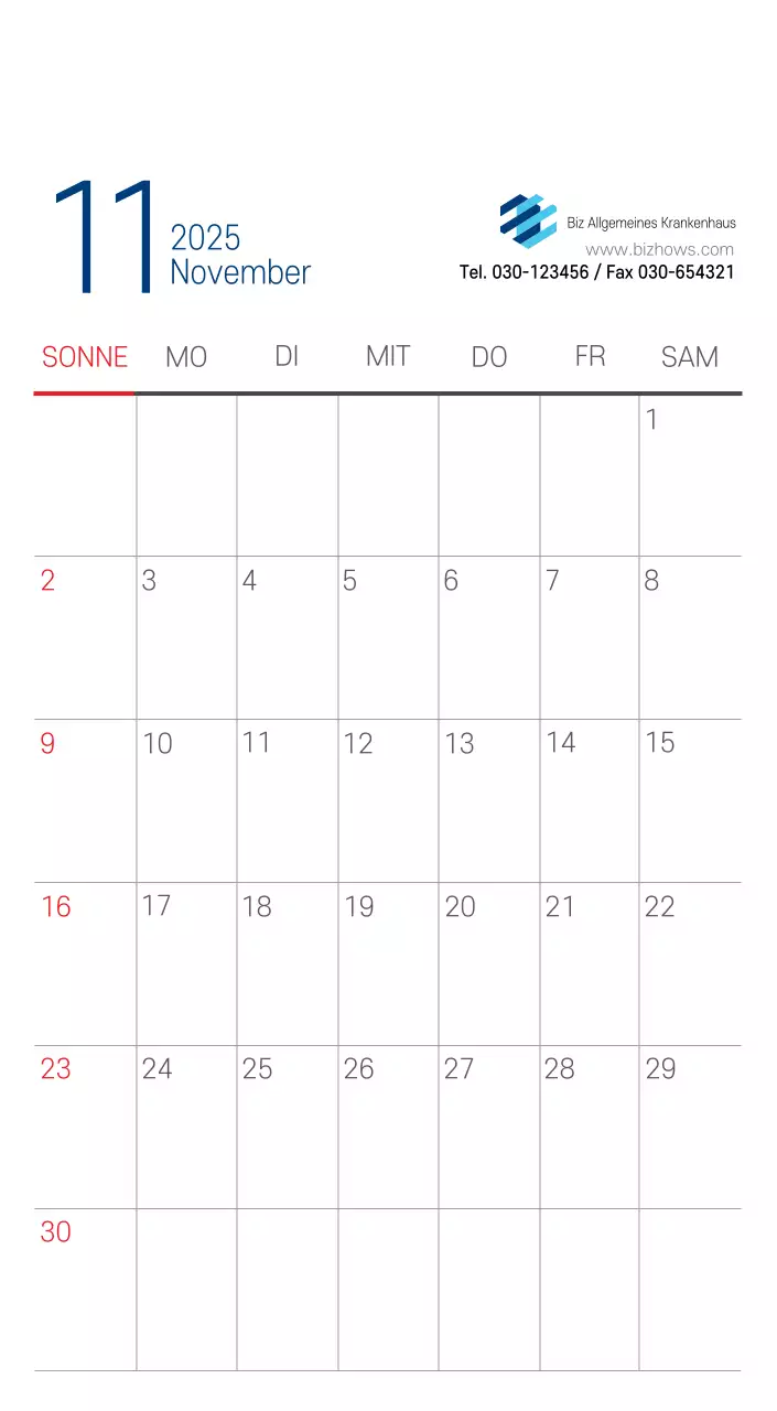 Marineblauer einfacher Krankenhaus-Werbekalender