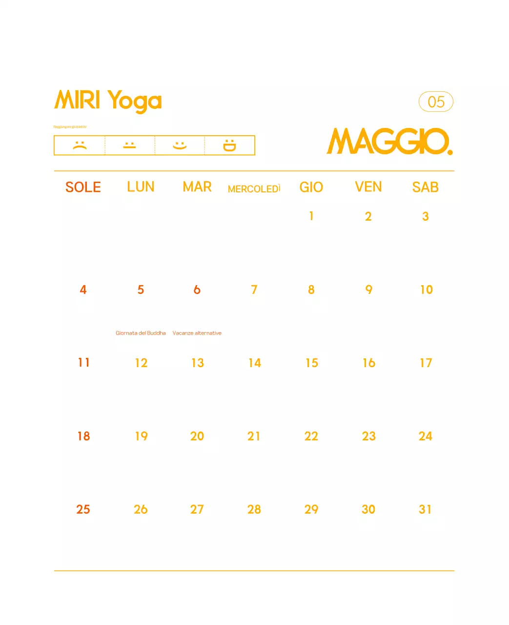 Calendario promozionale arancione dello yoga minimalista