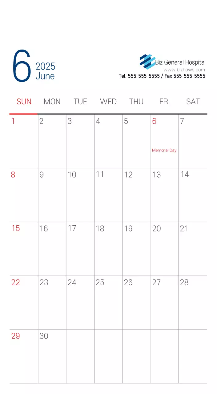 Navy White Simple Hospital Promotional Calendar