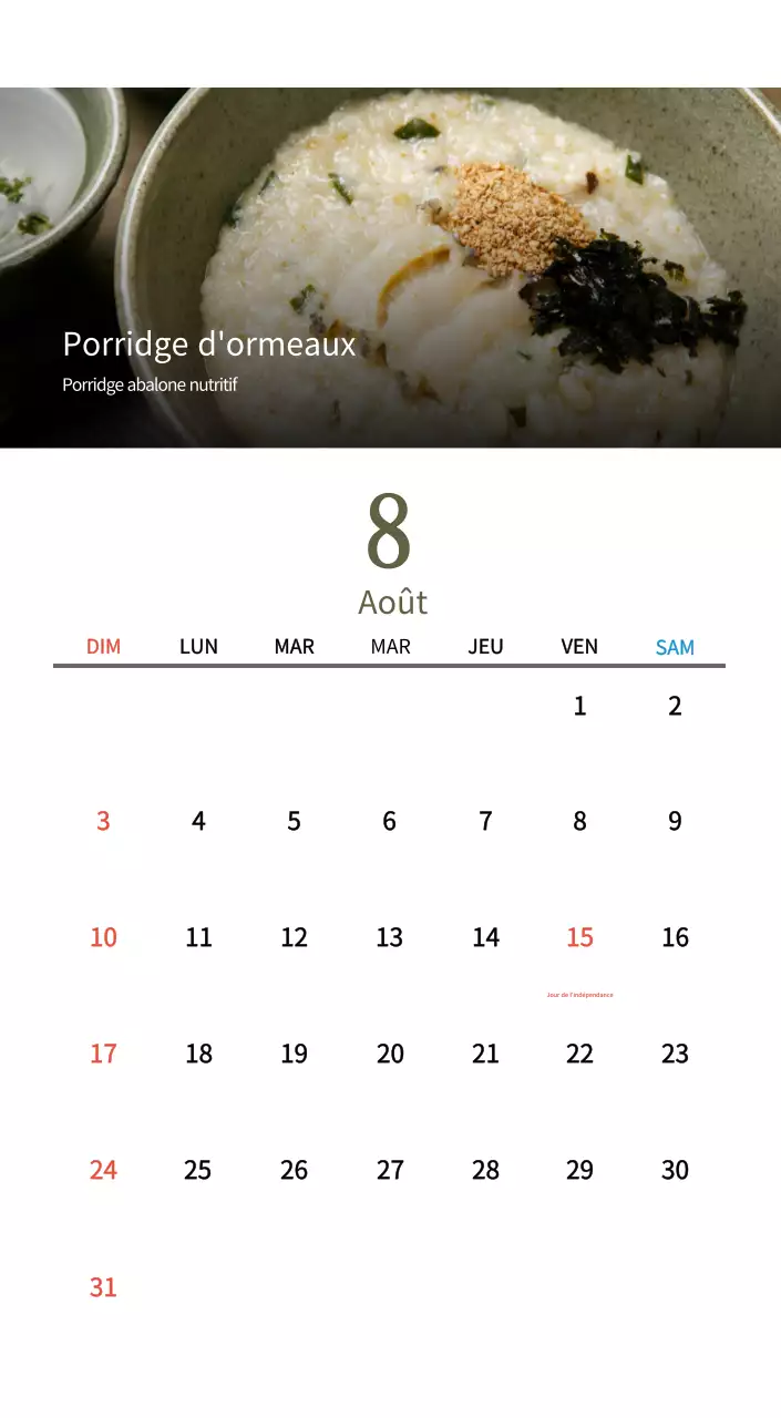 Calendrier de l'alimentation traditionnelle beige