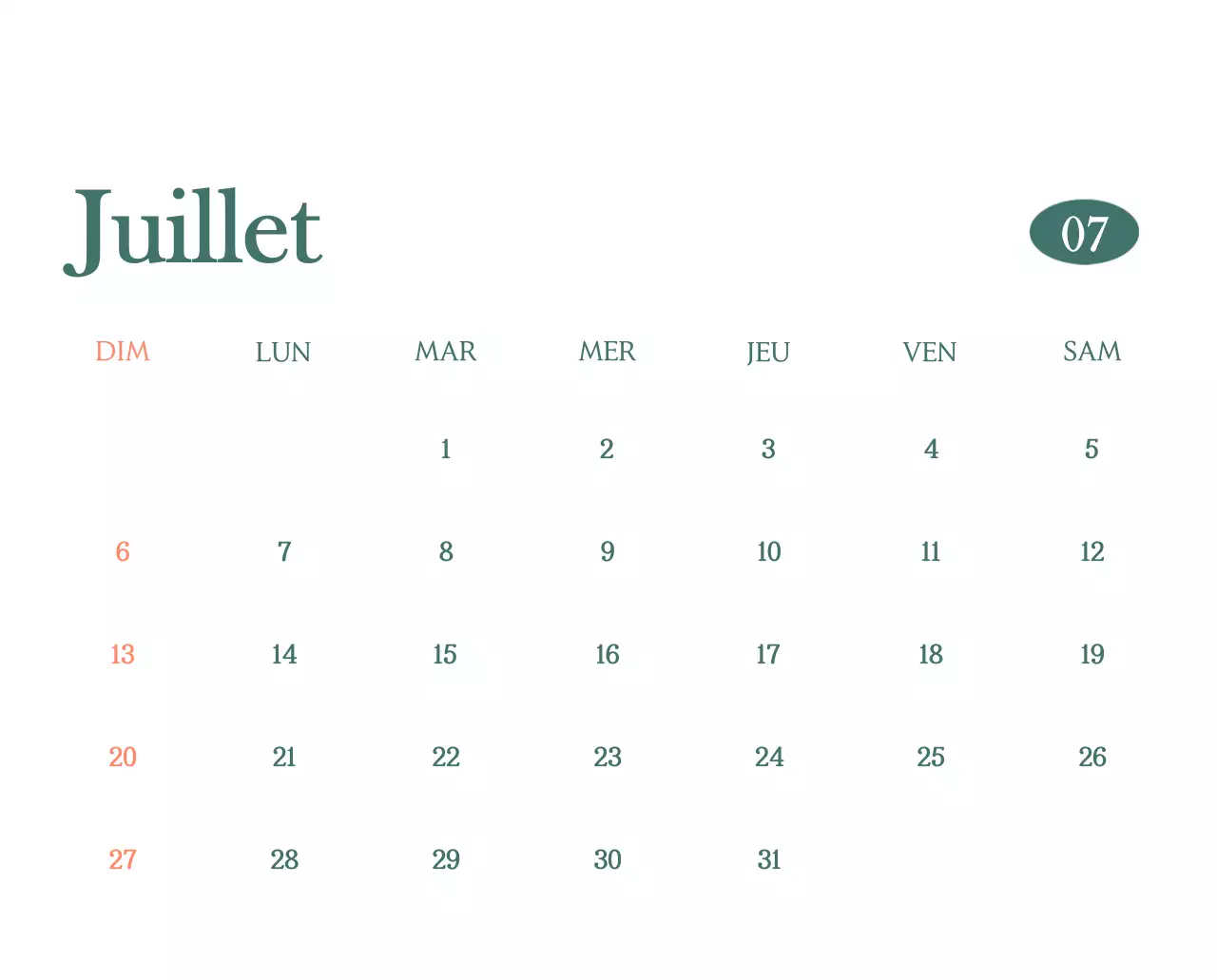 Un calendrier moderne pour les cafés avec des recommandations sur la boisson du mois.