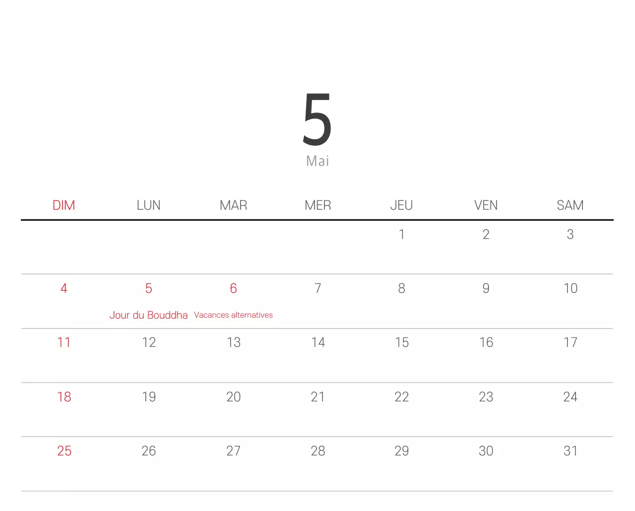 Calendrier botanique blanc et propre