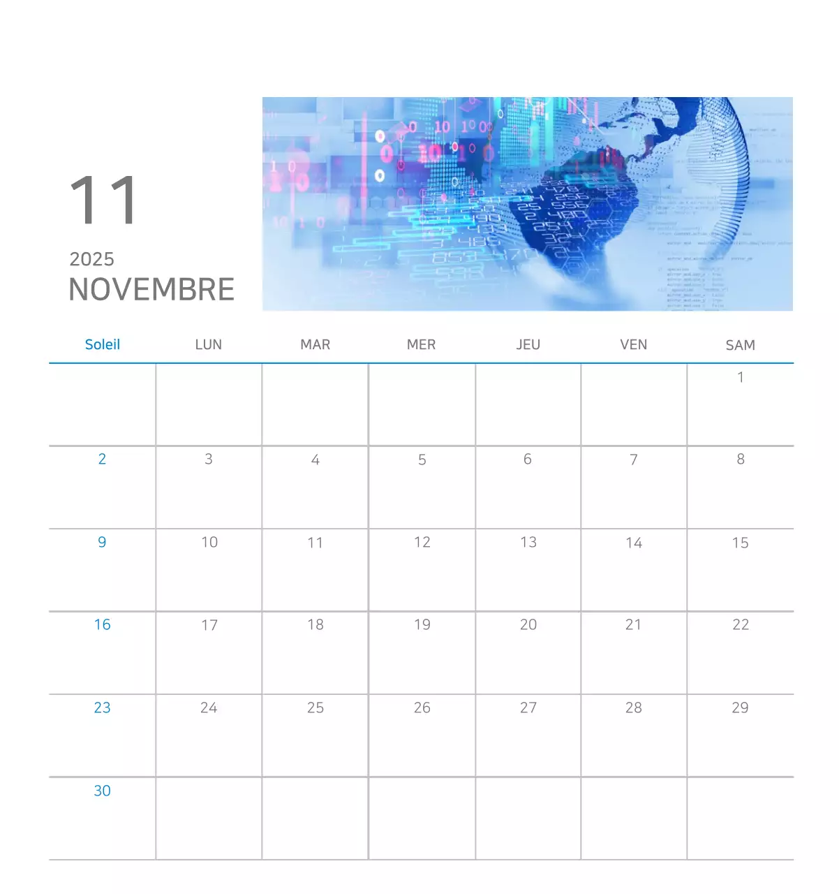 Publicité pour un calendrier d'entreprise minimaliste bleu