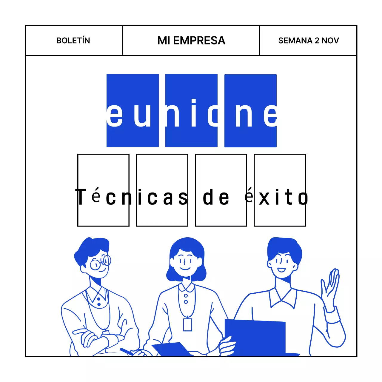 Reuniones de negocios modernas en el boletín azul