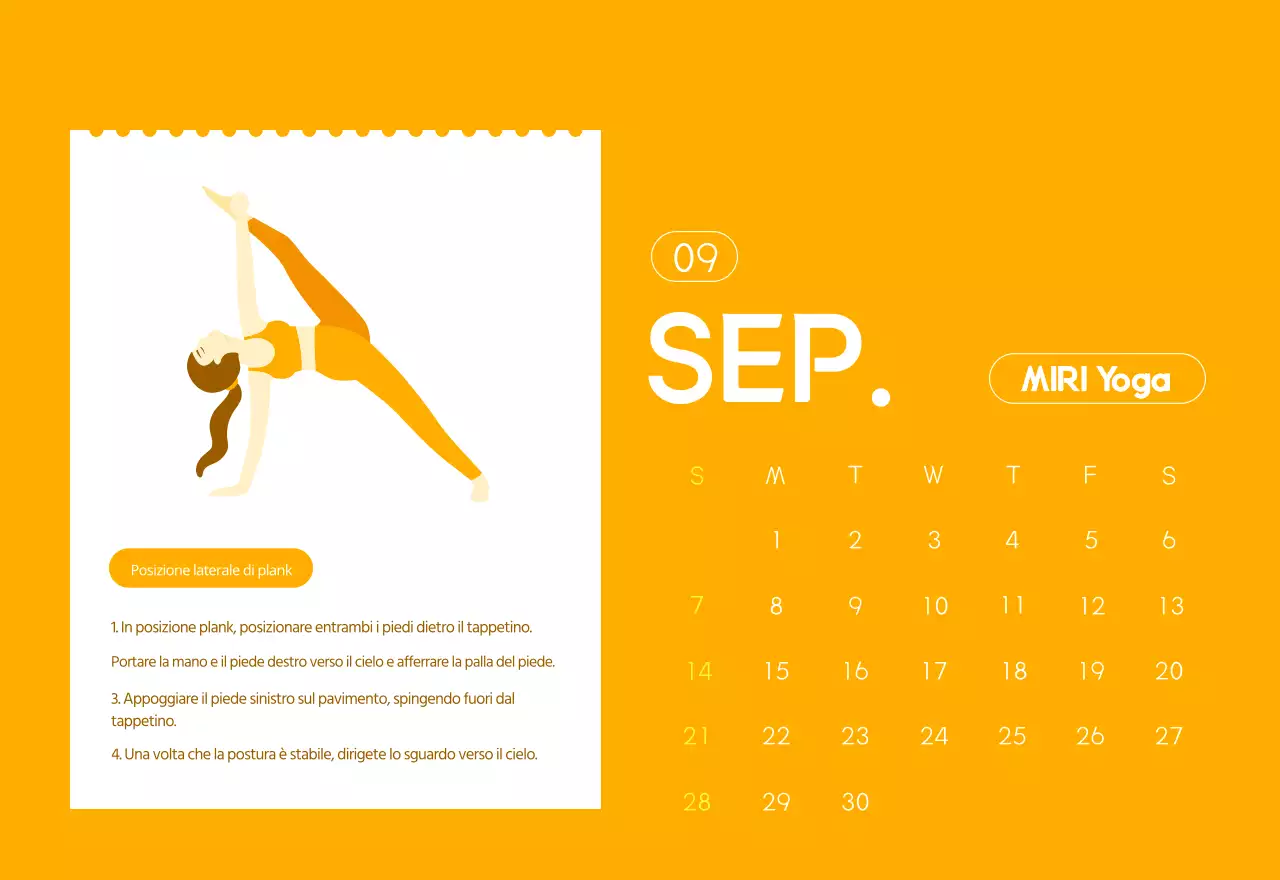 Calendario promozionale arancione dello yoga minimalista