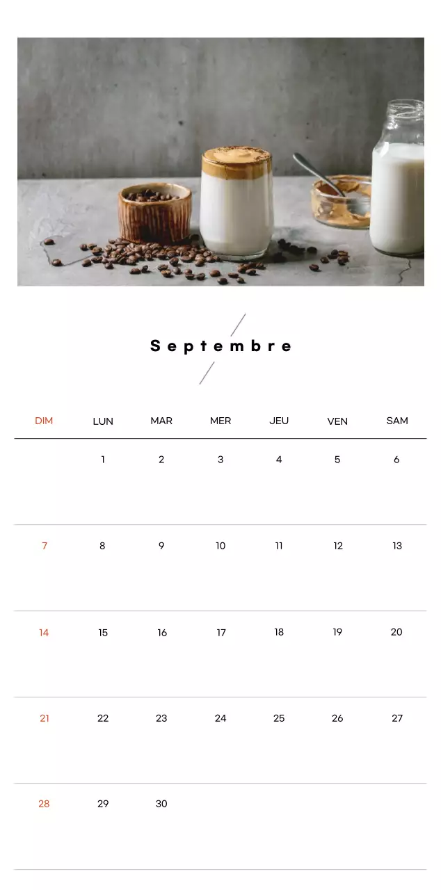 Calendrier minimaliste pour le café