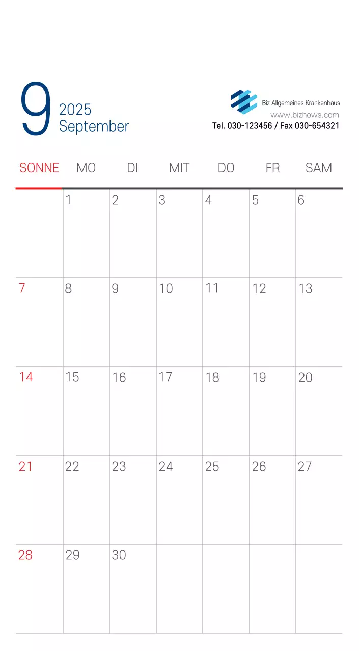 Marineblauer einfacher Krankenhaus-Werbekalender