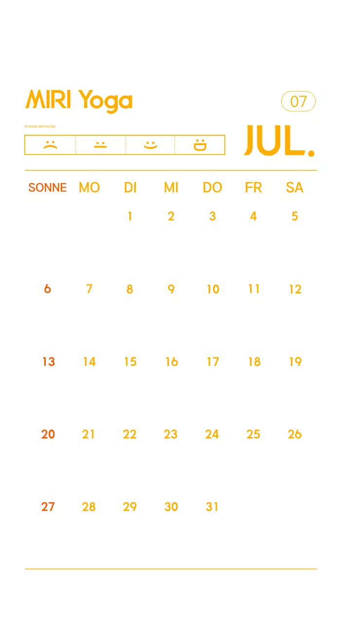 Orange Minimalistischer Yoga-Aktionskalender