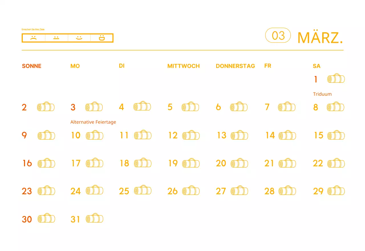 Orange Minimalistischer Yoga-Aktionskalender