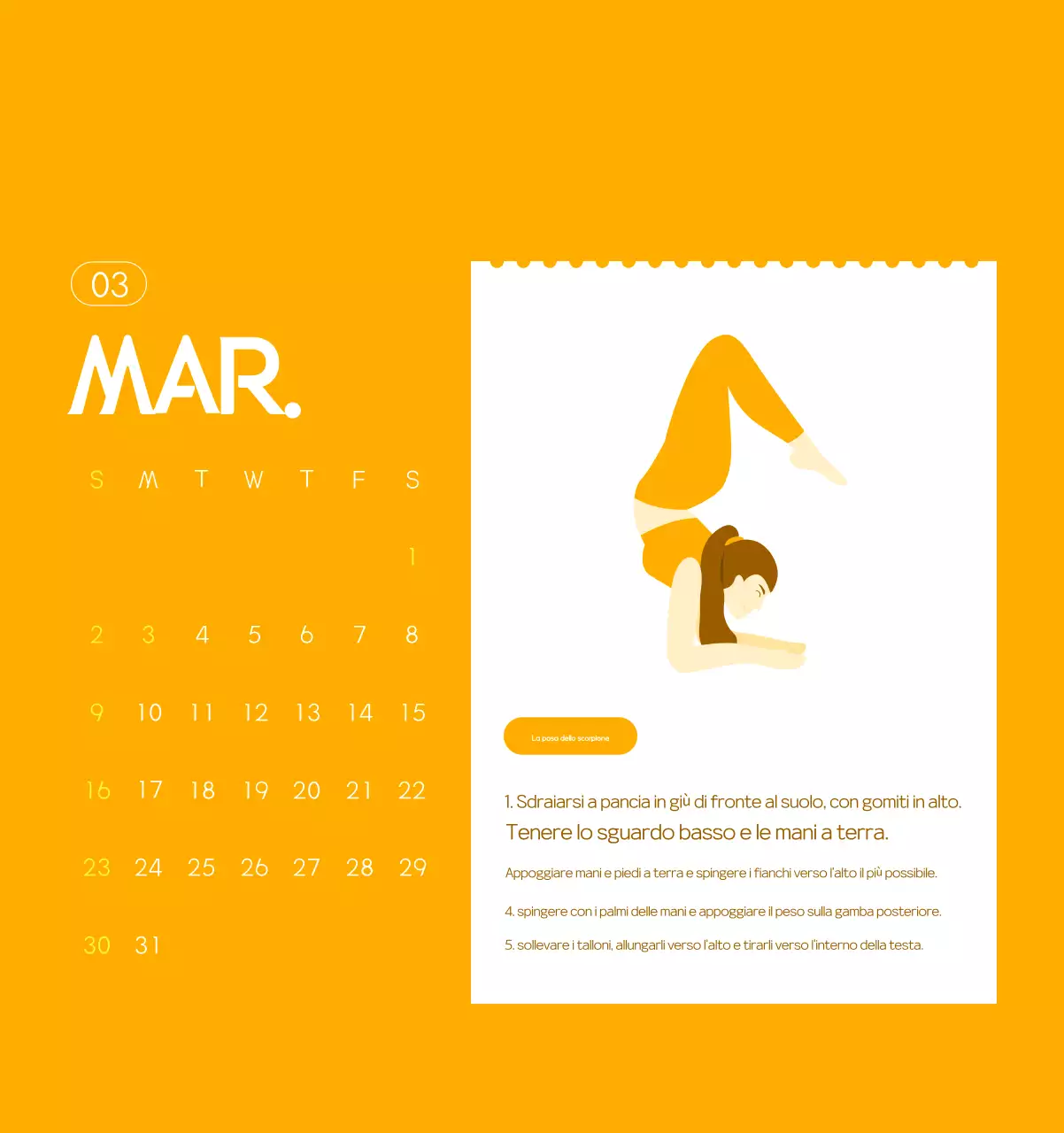 Calendario promozionale arancione dello yoga minimalista