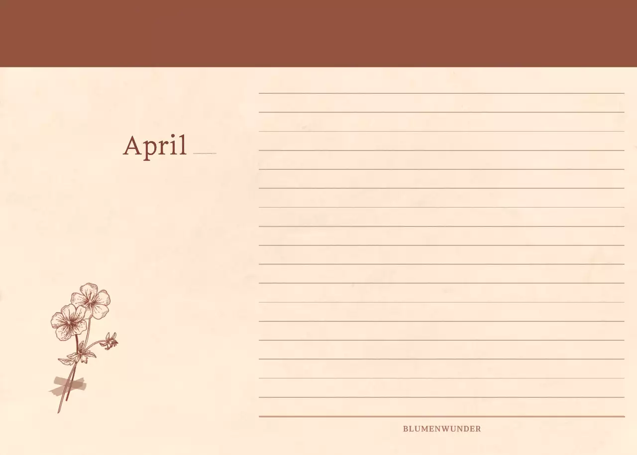 Ein sentimentaler Blumenkalender in hellbraunem und braunem Velinpapierkonzept