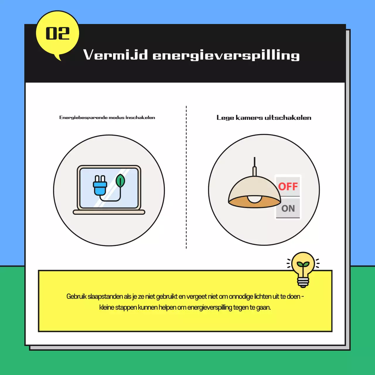 Een leuke energiebesparende campagne in lichtblauw en groen