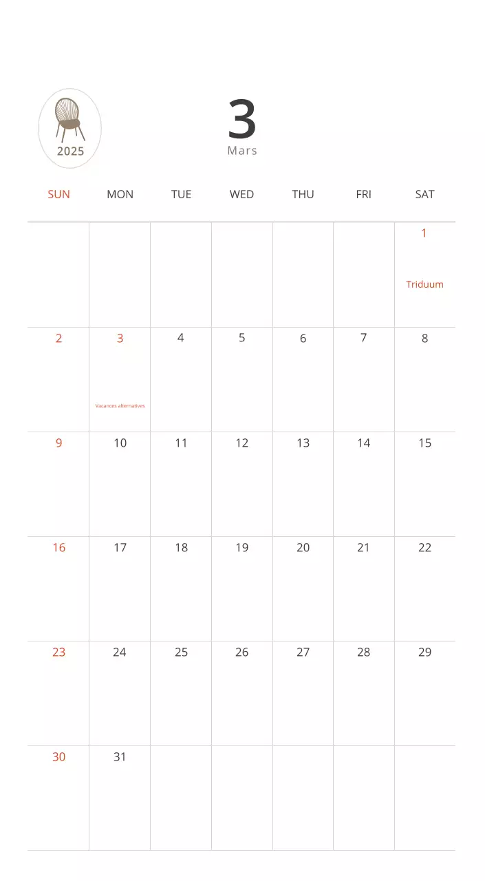 Calendrier intérieur minimaliste beige