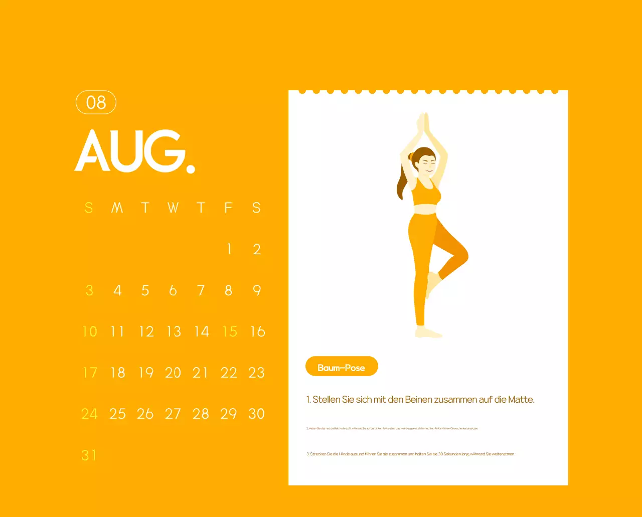 Orange Minimalistischer Yoga-Aktionskalender