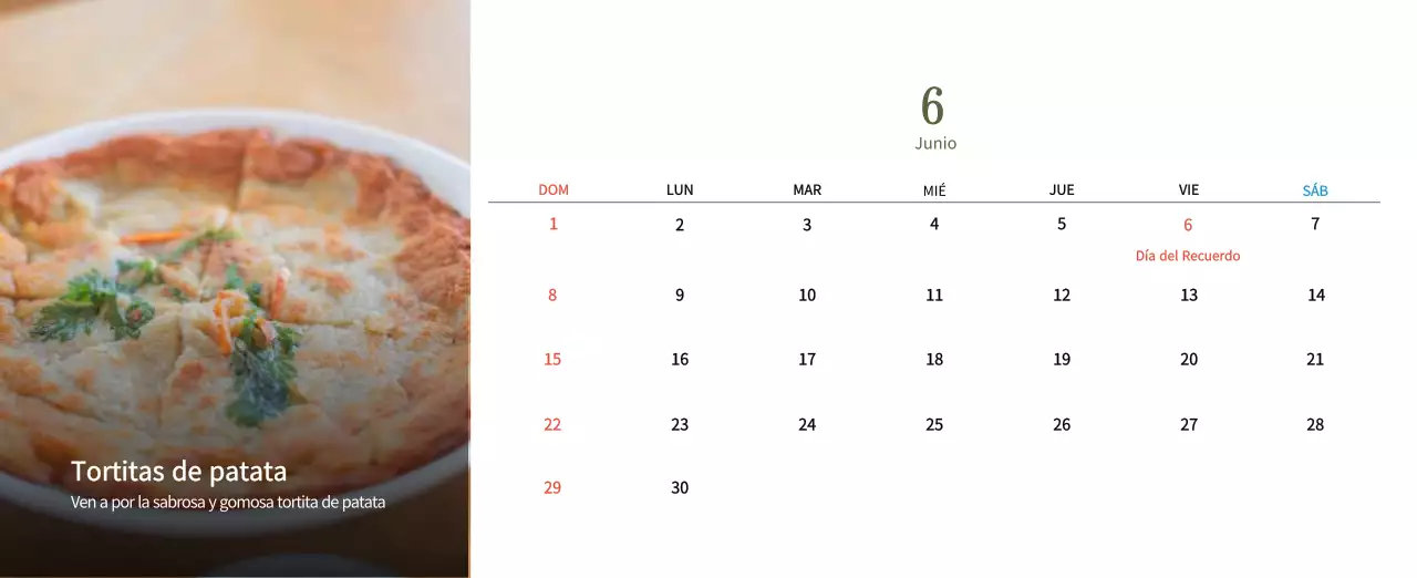 Calendario de comidas tradicionales en beige