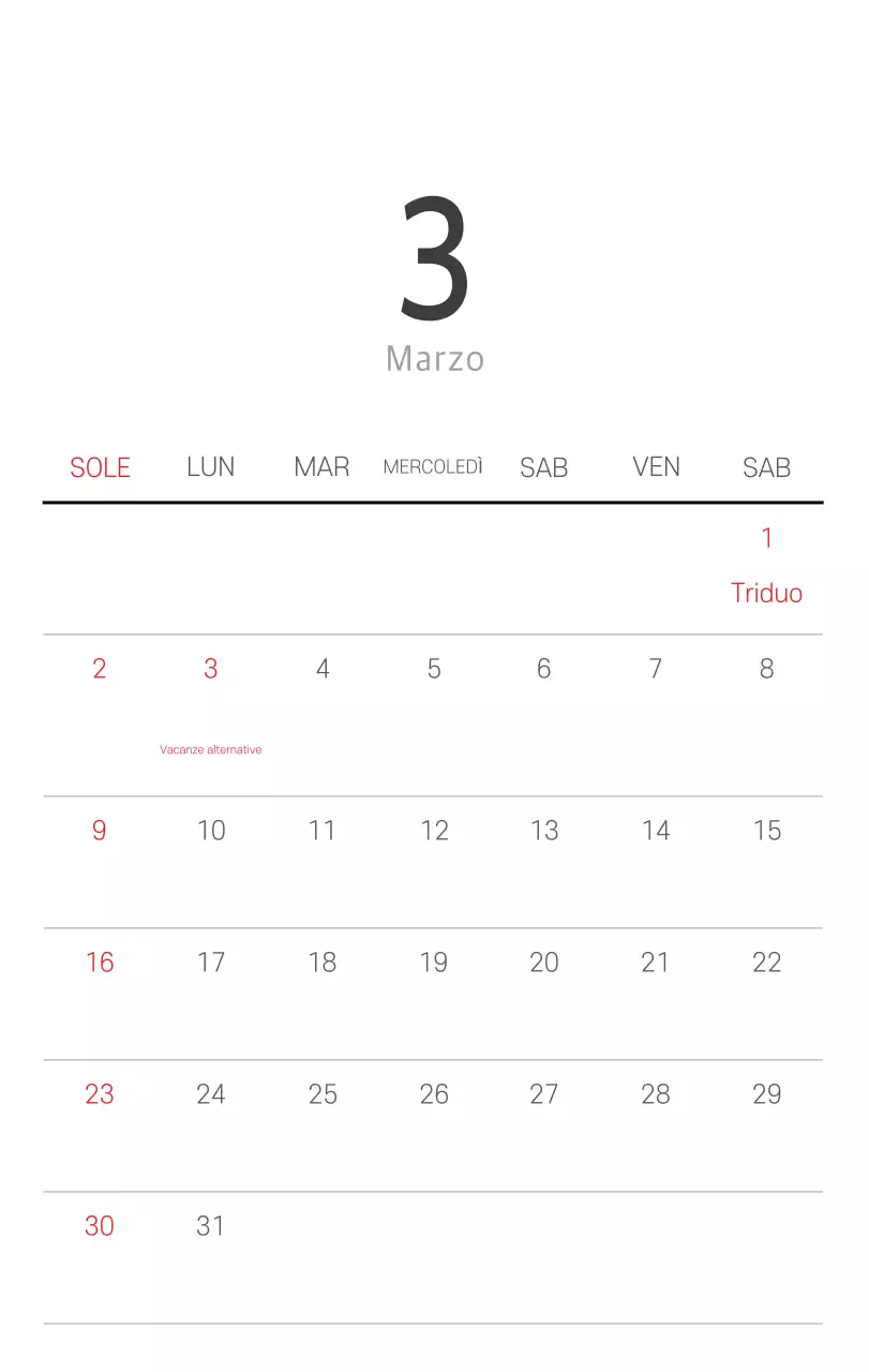 Calendario botanico naturale bianco e pulito