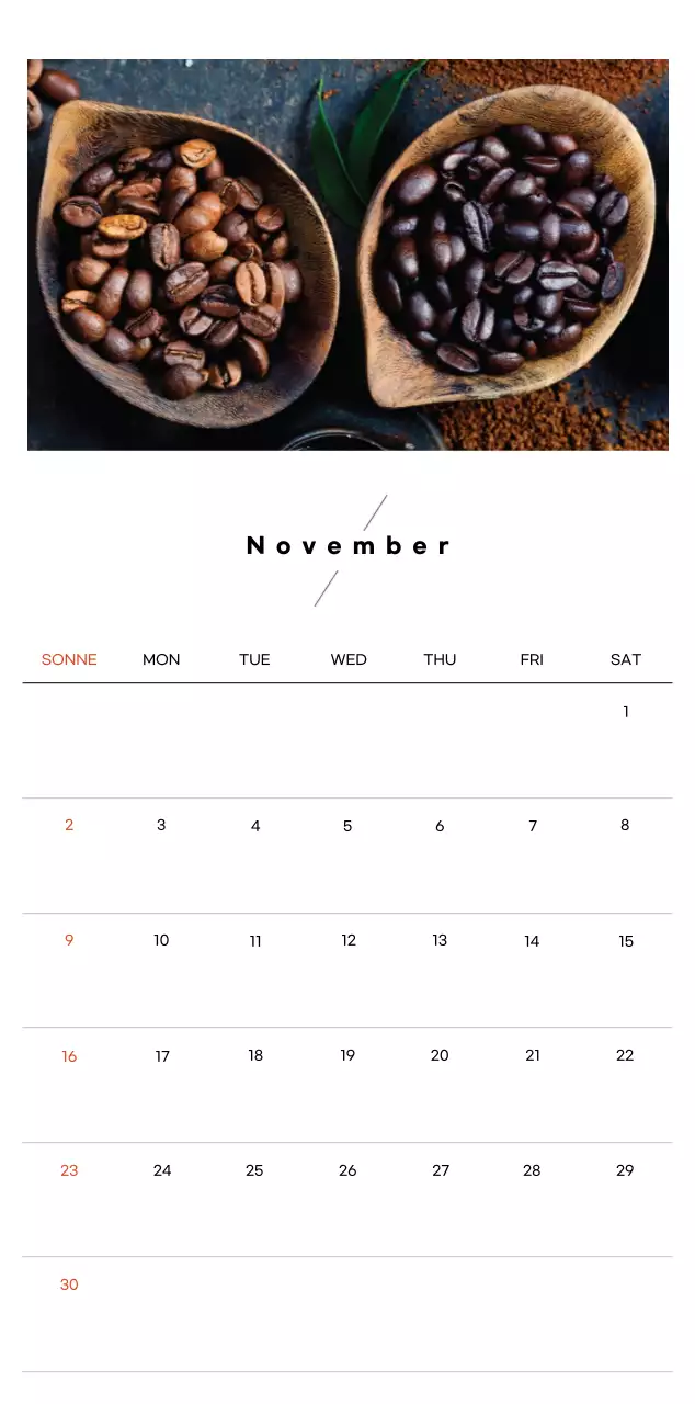 Minimalistischer Kaffee-Kalender