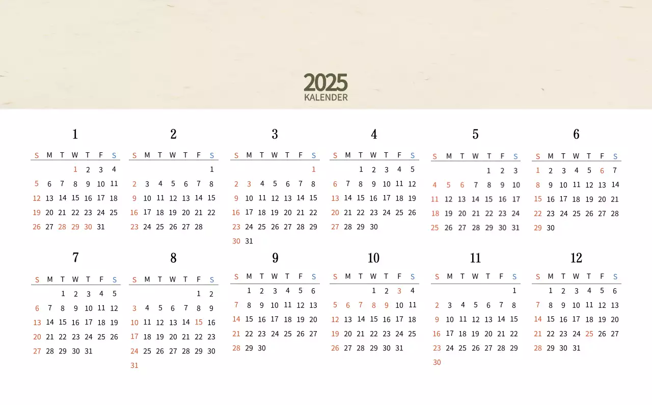 Beige Traditioneller Speisekalender