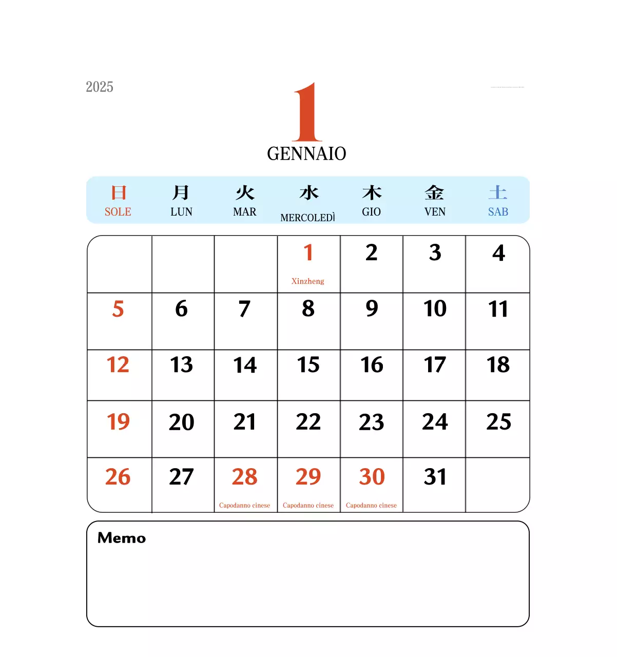 Calendario della memoria di concezione retrò in rosso