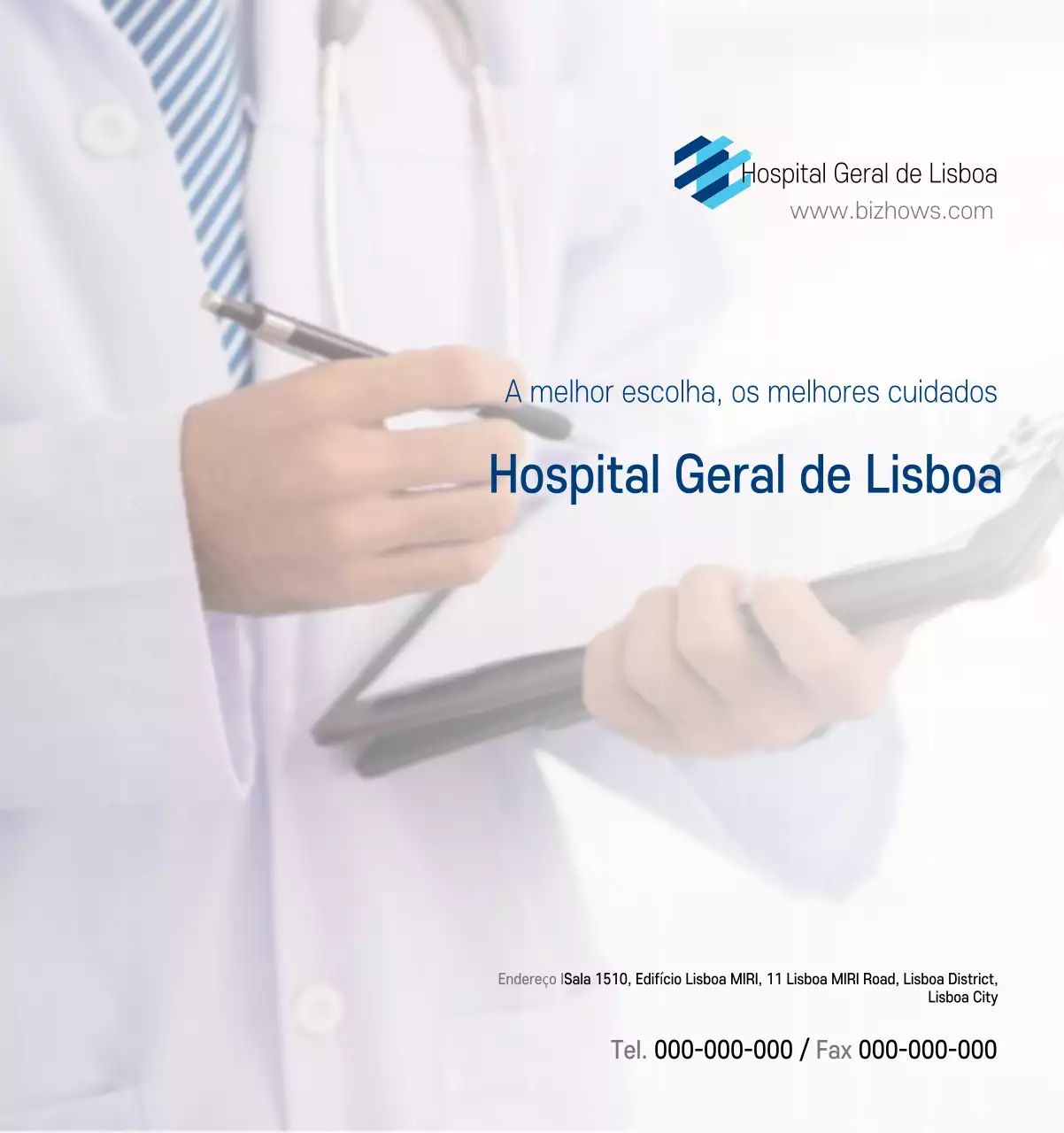 Calendário promocional hospitalar simples branco-marinho