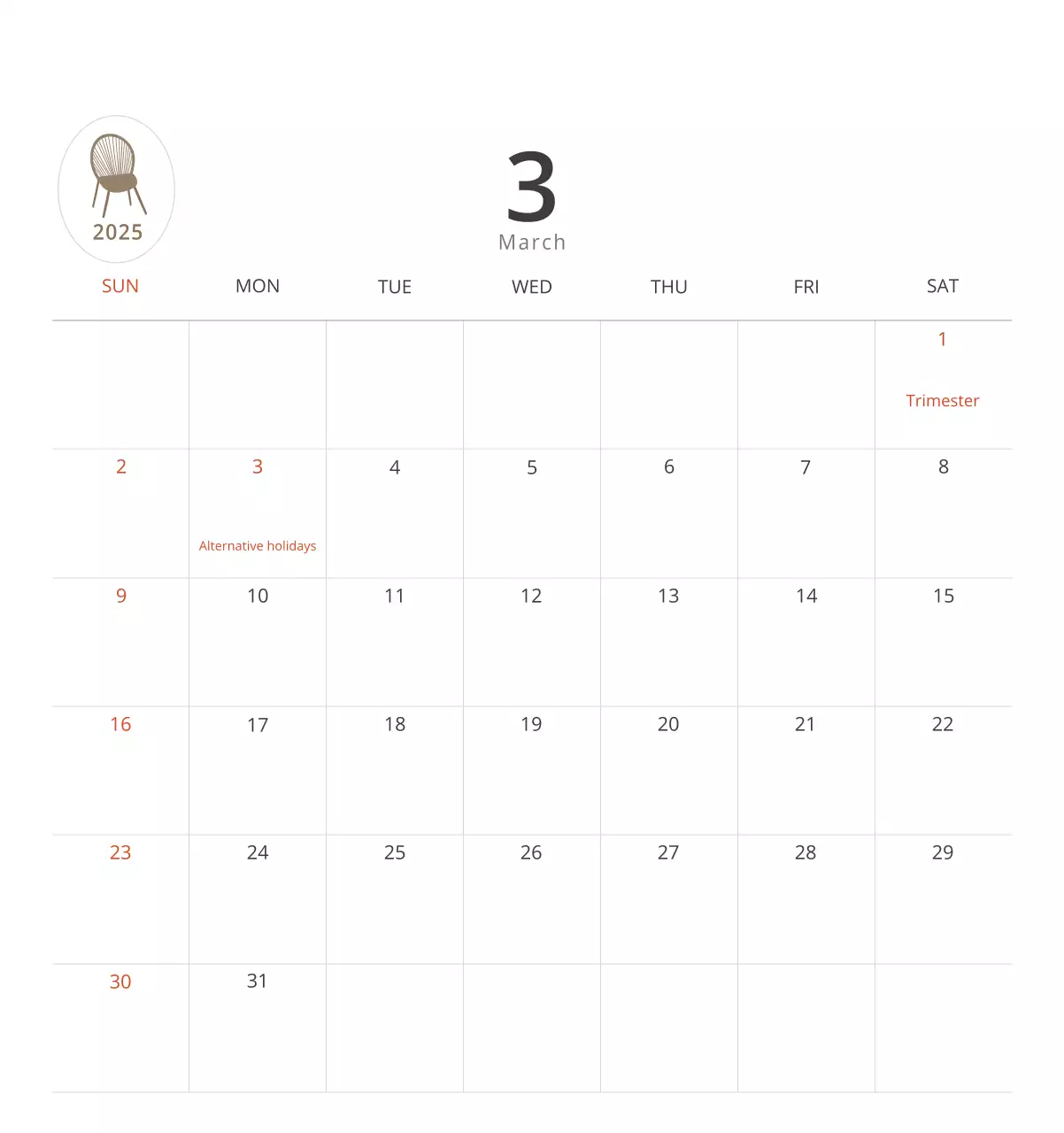 Kalender interior minimalis berwarna krem